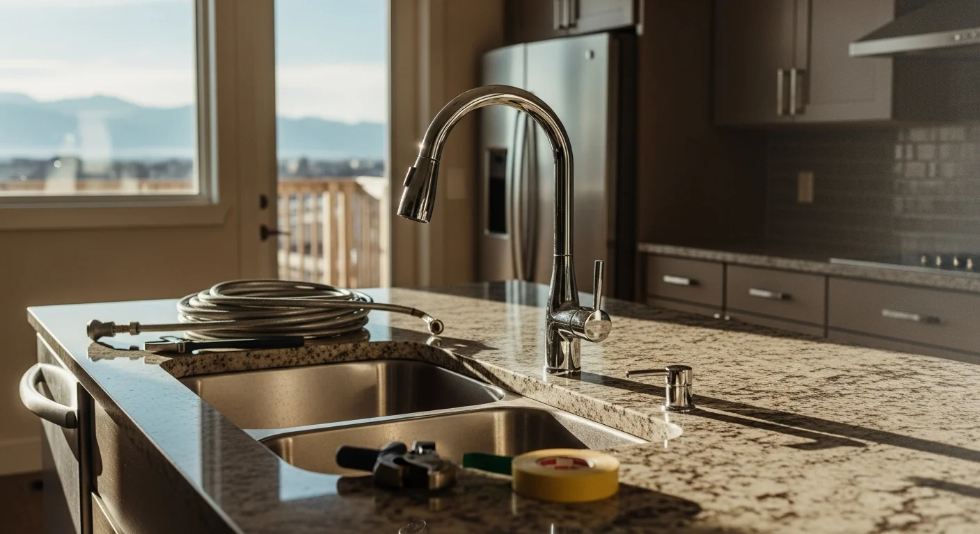 Plumber installing fixtures in residential bathroom
