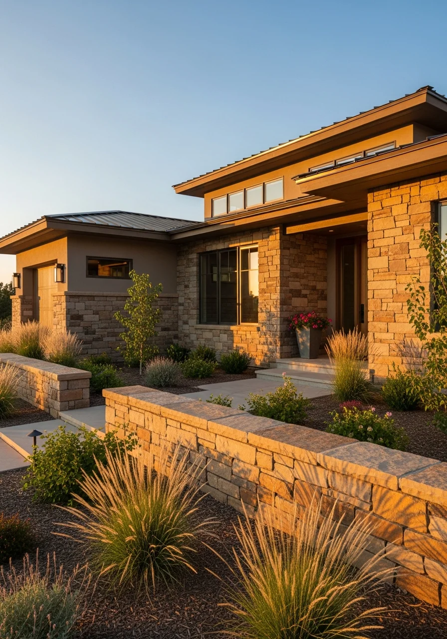 Close-up of a completed residential project in a Colorado mountain community with native landscaping and local architecture style.