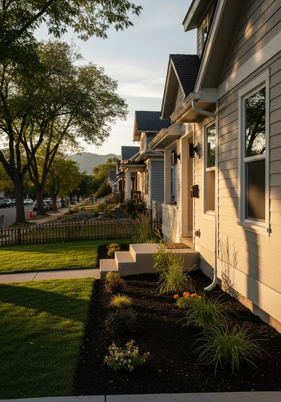Completed Lakewood home renovation showing updated exterior and landscaping with mountain backdrop.